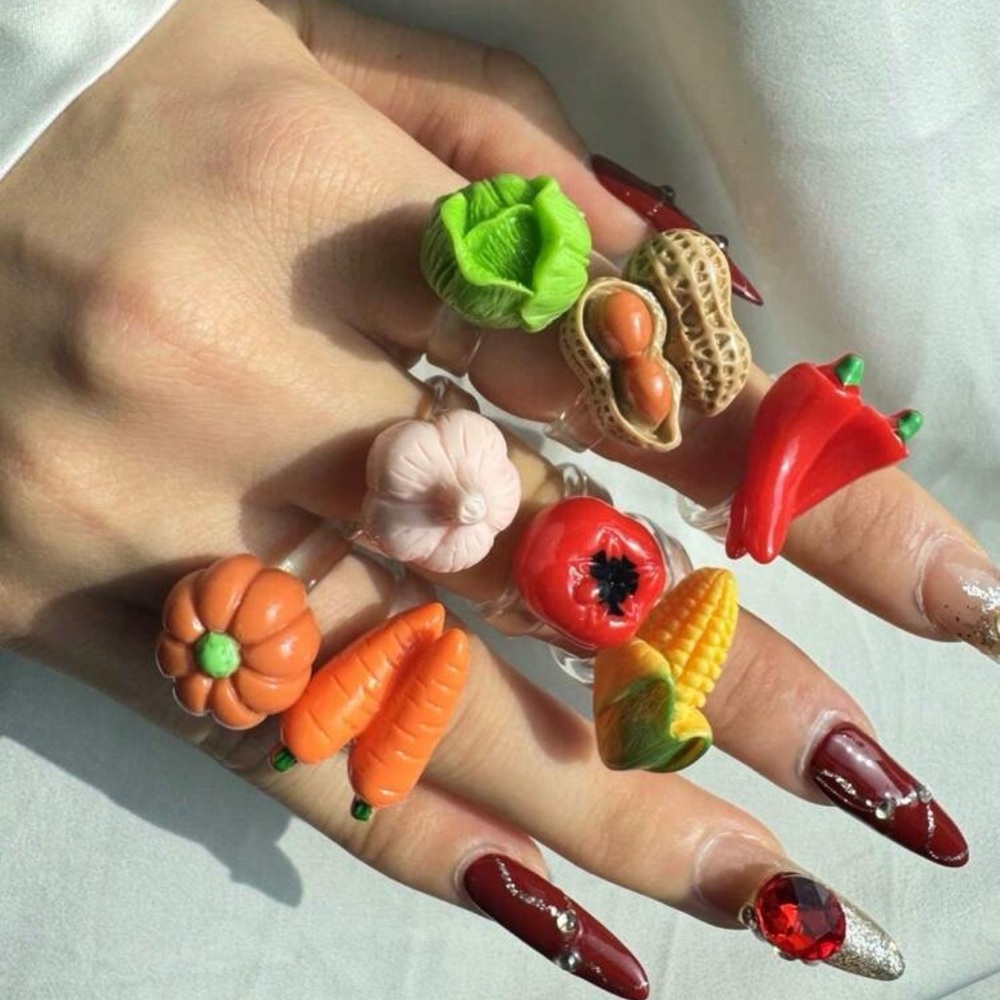Korean Fashion Jewelry Colorful Vegetable Ring Set